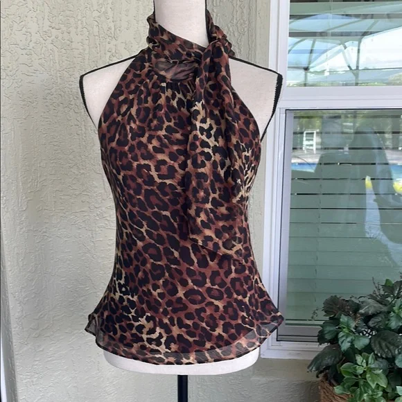 Bandolino Leopard Print Halter Blouse - Picture 1 of 5